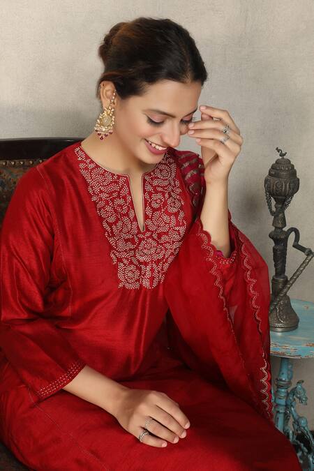 Shop_Falguni.Foram_Red Anarkali And Pant Viscose & Dupatta Organza And Placement Embroidered Set _Online_at_Aza_Fashions