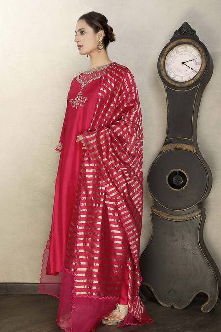 Buy_Falguni.Foram_Pink Kurta And Pant Viscose & Dupatta Organza And Placement Embroidered Set _Online_at_Aza_Fashions