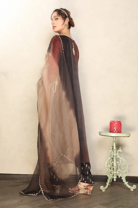 Shop Falguni.Foram Brown Kurta Dupion 4d Shaded, Pant Viscose And Dupatta Organza Set at Aza Fashions Shop_Falguni.Foram_Brown Kurta Dupion 4d Shaded, Pant Viscose And Dupatta Organza Set _at_Aza_Fashions