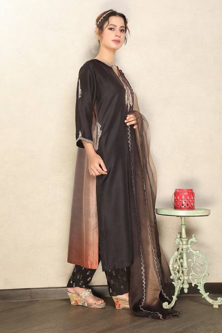 Buy Falguni.Foram Brown Kurta Dupion 4d Shaded, Pant Viscose And Dupatta Organza Set Online at Aza Fashions Buy_Falguni.Foram_Brown Kurta Dupion 4d Shaded, Pant Viscose And Dupatta Organza Set _Online_at_Aza_Fashions