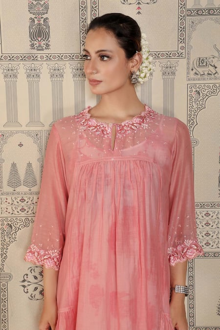 Buy_Falguni.Foram_Pink Kurta Silk, Pant Digital Print Mal And Scarf Silk, Set _Online_at_Aza_Fashions