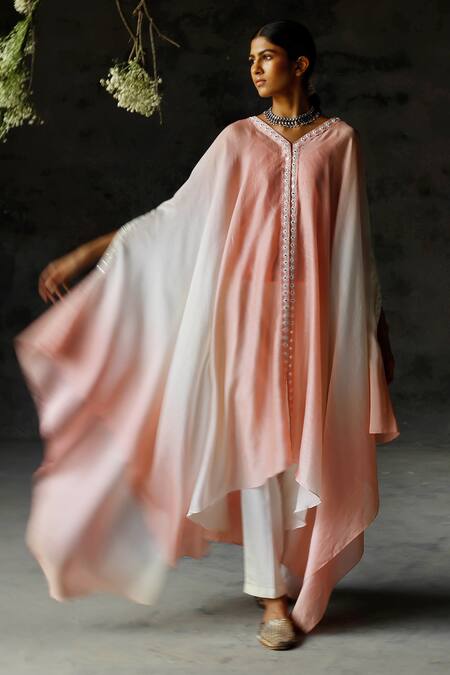Shikha Mehta Pink Chanderi Silk Mirror Work V Neck Norah Asymmetric Kurta And Pant Set Online at Aza Fashions Shikha Mehta_Pink Chanderi Silk Mirror Work V Neck Norah Asymmetric Kurta And Pant Set _Online_at_Aza_Fashions