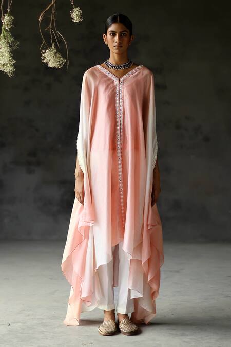 Buy Shikha Mehta Pink Chanderi Silk Mirror Work V Neck Norah Asymmetric Kurta And Pant Set Online at Aza Fashions Buy_Shikha Mehta_Pink Chanderi Silk Mirror Work V Neck Norah Asymmetric Kurta And Pant Set _Online_at_Aza_Fashions