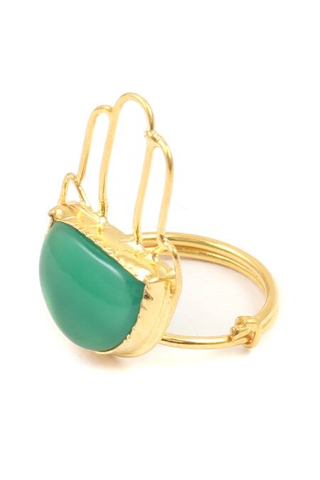 Sangeeta Boochra Gold Plated Stones Green Cutwork Ring Online at Aza Fashions Sangeeta Boochra_Gold Plated Stones Green Cutwork Ring _Online_at_Aza_Fashions