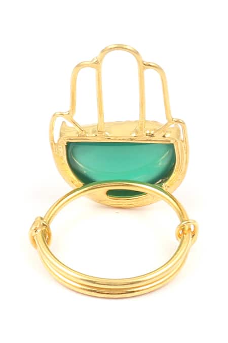 Buy Sangeeta Boochra Gold Plated Stones Green Cutwork Ring Online at Aza Fashions Buy_Sangeeta Boochra_Gold Plated Stones Green Cutwork Ring _Online_at_Aza_Fashions