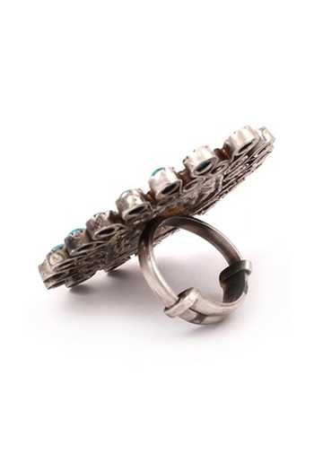 Sangeeta Boochra_Silver Plated Stones Floral Encrusted Ring _Online_at_Aza_Fashions