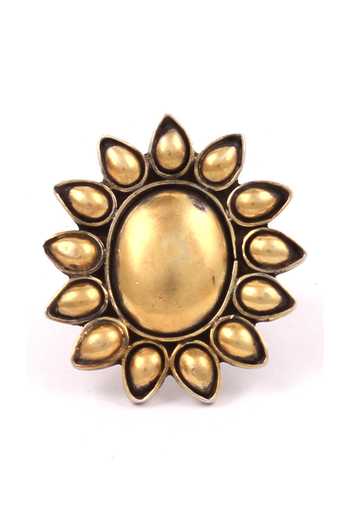 Buy_Sangeeta Boochra_Gold Plated Floral Dual Tone Adjustable Ring _Online_at_Aza_Fashions