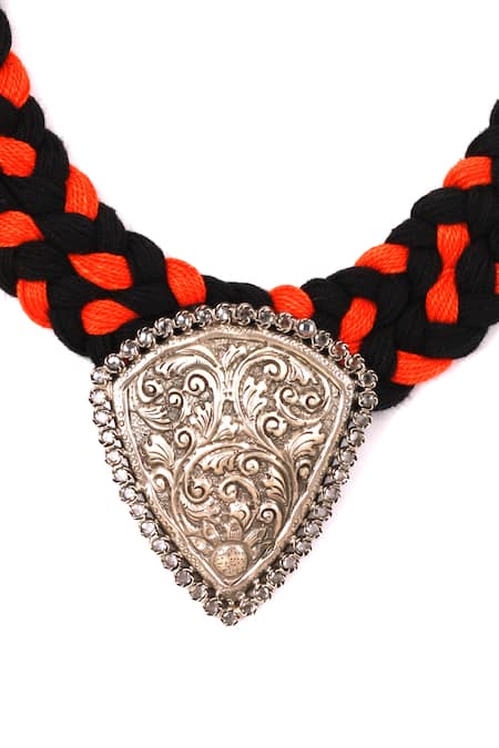 Sangeeta Boochra_Silver Plated Floral Carved Pendant Necklace _Online_at_Aza_Fashions