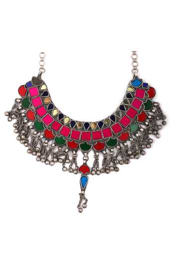 Sangeeta Boochra_Silver Plated Multi Color Stone Studded Necklace _Online_at_Aza_Fashions