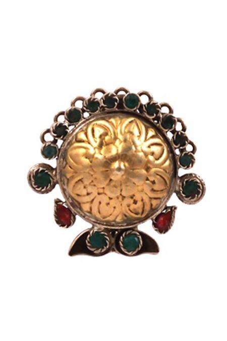 Buy_Sangeeta Boochra_Gold Plated Stones Floral Carved Earrings _Online_at_Aza_Fashions