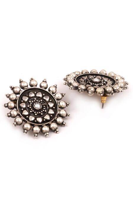 Sangeeta Boochra_Silver Plated Floral Carved Earrings _Online_at_Aza_Fashions