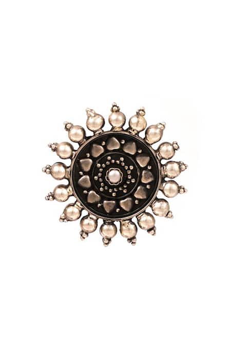 Buy_Sangeeta Boochra_Silver Plated Floral Carved Earrings _Online_at_Aza_Fashions