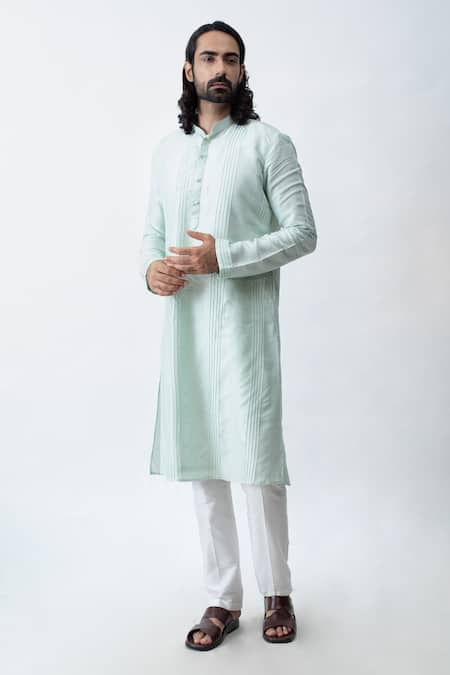 KAKA CALCUTTA Green Bam And Cotton Pintuck Detail Kurta & Pant Set 