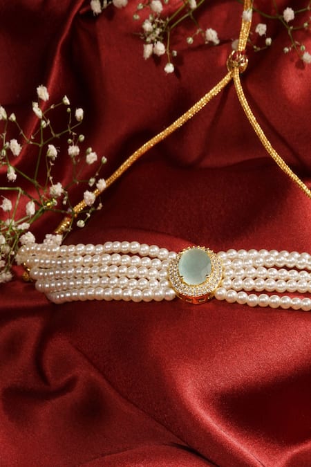Shop_Hairatt_White Stone And Pearls Layered & Choker Set _at_Aza_Fashions