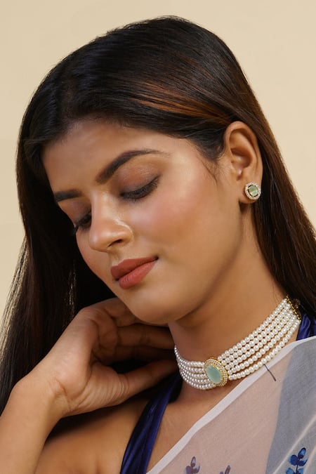 Hairatt_White Stone And Pearls Layered & Choker Set _Online_at_Aza_Fashions