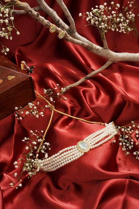 Buy_Hairatt_White Stone And Pearls Layered & Choker Set _Online_at_Aza_Fashions