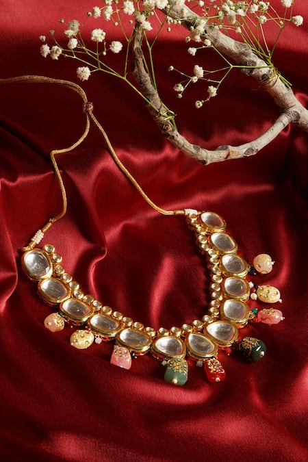 Shop_Hairatt_Multi Color Polki Kundan Necklace Set With Earrings _Online_at_Aza_Fashions