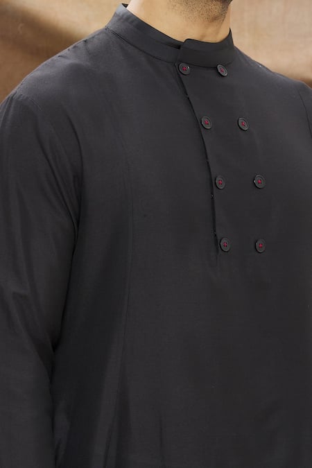 Vivek Karunakaran_Black Spun Cotton Handkerchief Hem Kurta Set _at_Aza_Fashions