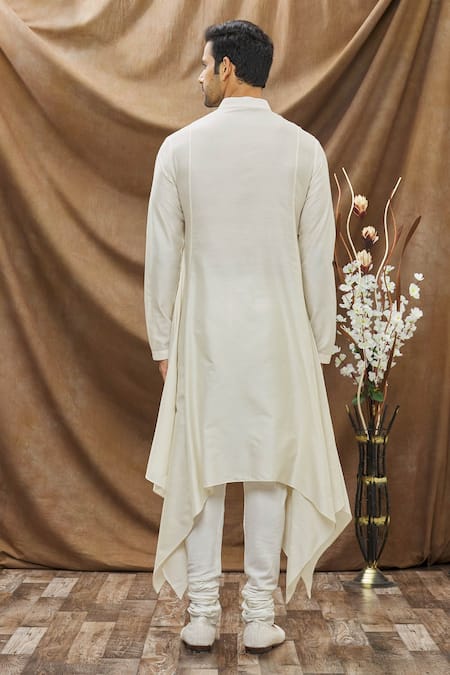 Shop Vivek Karunakaran White Spun Cotton Handkerchief Hem Kurta Set at Aza Fashions Shop_Vivek Karunakaran_White Spun Cotton Handkerchief Hem Kurta Set _at_Aza_Fashions