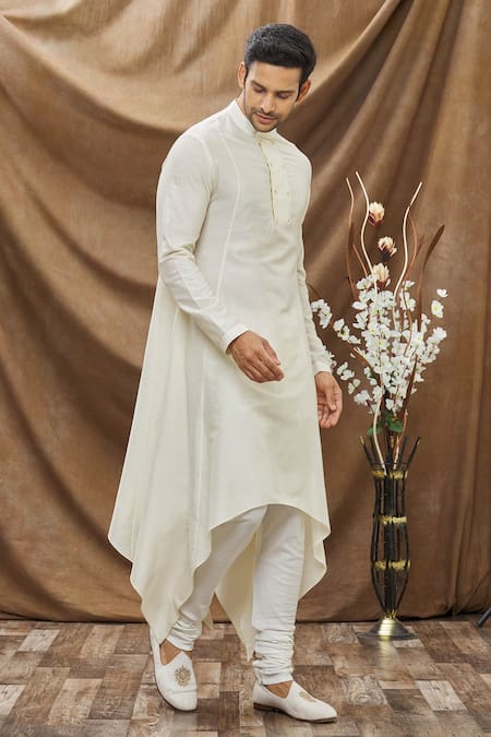 Buy Vivek Karunakaran White Spun Cotton Handkerchief Hem Kurta Set Online at Aza Fashions Buy_Vivek Karunakaran_White Spun Cotton Handkerchief Hem Kurta Set _Online_at_Aza_Fashions