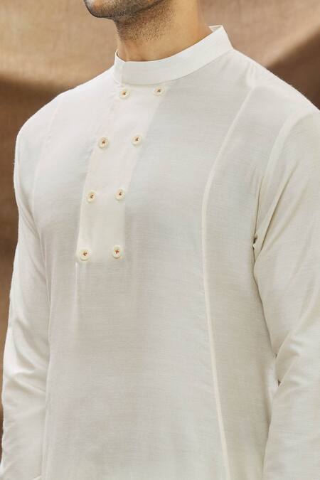 Vivek Karunakaran White Spun Cotton Handkerchief Hem Kurta Set at Aza Fashions Vivek Karunakaran_White Spun Cotton Handkerchief Hem Kurta Set _at_Aza_Fashions