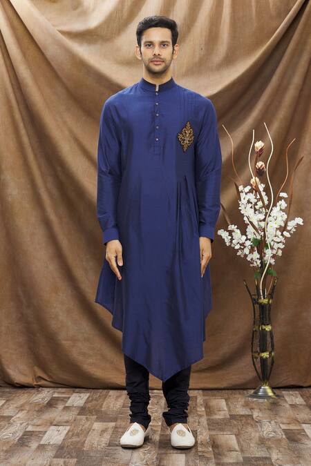 Buy Vivek Karunakaran Blue Spun Cotton Patchwork Asymmetric Kurta Set Online at Aza Fashions Buy_Vivek Karunakaran_Blue Spun Cotton Patchwork Asymmetric Kurta Set _Online_at_Aza_Fashions