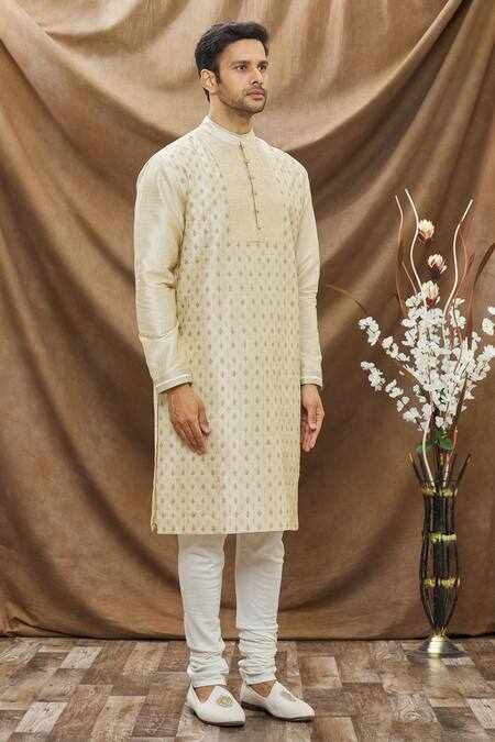 Vivek Karunakaran Beige Poly Raw Silk Thread Work Floral Embroidered Kurta Set Online at Aza Fashions Vivek Karunakaran_Beige Poly Raw Silk Thread Work Floral Embroidered Kurta Set _Online_at_Aza_Fashions