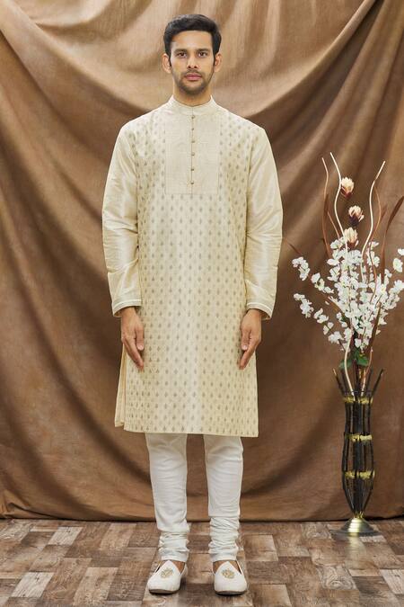 Buy Vivek Karunakaran Beige Poly Raw Silk Thread Work Floral Embroidered Kurta Set Online at Aza Fashions Buy_Vivek Karunakaran_Beige Poly Raw Silk Thread Work Floral Embroidered Kurta Set _Online_at_Aza_Fashions