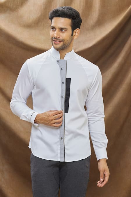 Vivek Karunakaran - White Poplin Standing Collar Shirt For Men