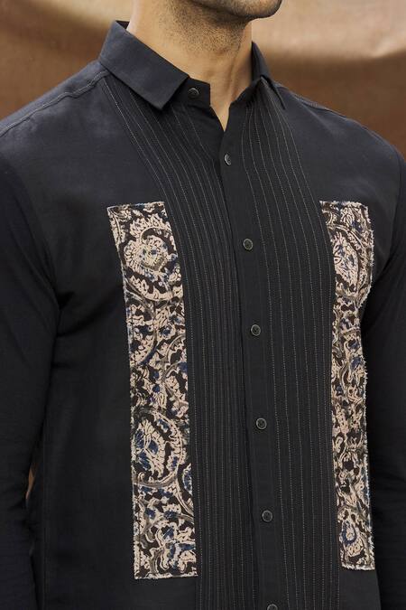 Vivek Karunakaran Black Patch Work, Kalamkari Shirt at Aza Fashions Vivek Karunakaran_Black Patch Work, Kalamkari Shirt _at_Aza_Fashions
