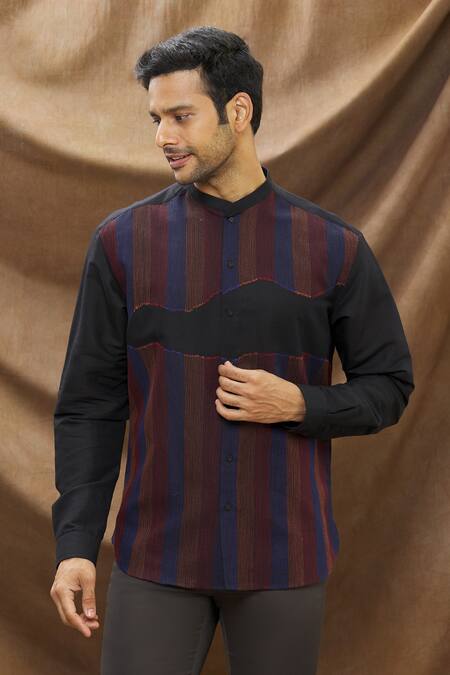 Buy Vivek Karunakaran Black Cotton Linen Thread Work Topstitch Shirt Online at Aza Fashions Buy_Vivek Karunakaran_Black Cotton Linen Thread Work Topstitch Shirt _Online_at_Aza_Fashions