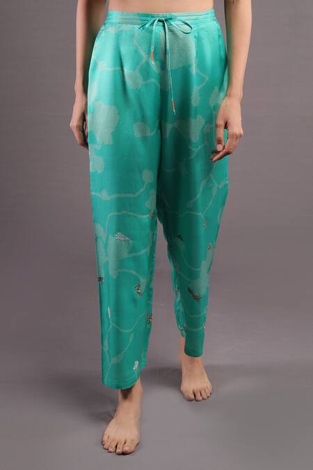 Shop_Shades Of India_Green Cotton Silk Brayan Printed Palazzo_Online_at_Aza_Fashions