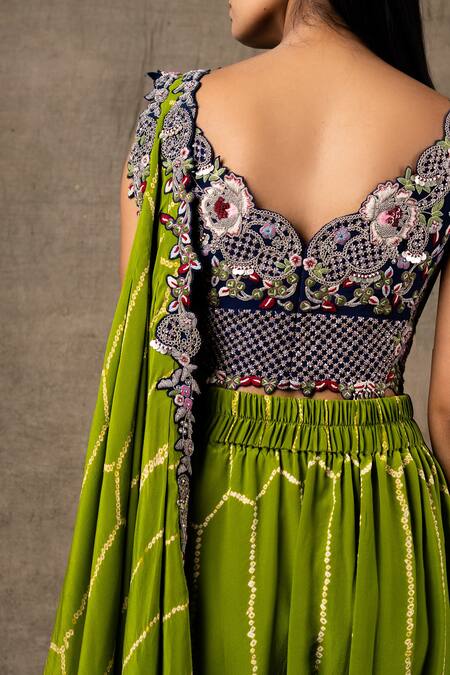 Shop_Nupur Kanoi_Green Crepe Coin, Sequin And Bandhani, Zardozi Pre-draped Dhoti Saree With Blouse_Online_at_Aza_Fashions