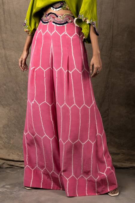 Buy_Nupur Kanoi_Pink Silk And Crepe Coin, Sequin & Bandhani, Zardozi V Neck Kaftan Top & Pant Set_Online_at_Aza_Fashions