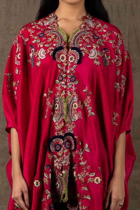 Shop_Nupur Kanoi_Blue Silk And Crepe Zardozi V Neck Jacket & Flared Pant Set_Online_at_Aza_Fashions