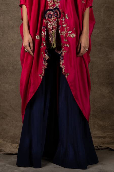 Nupur Kanoi_Blue Silk And Crepe Zardozi V Neck Jacket & Flared Pant Set_at_Aza_Fashions