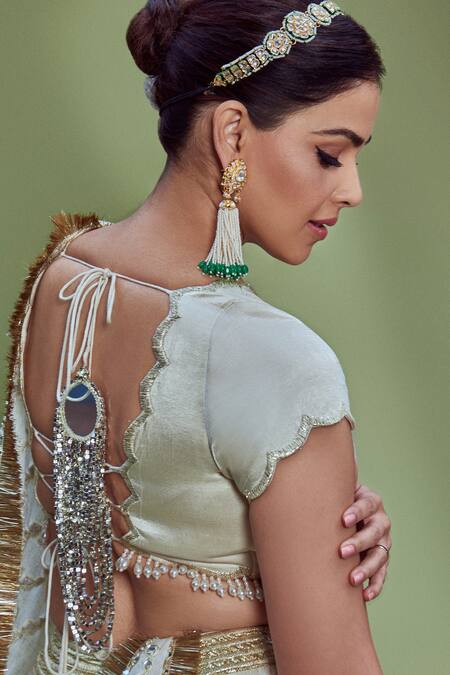 Abhinav Mishra White Blouse Satin Glace, Lehenga Heavy Chanderi And Dupatta Linen Bridal Set at Aza Fashions Abhinav Mishra_White Blouse Satin Glace, Lehenga Heavy Chanderi And Dupatta Linen Bridal Set_at_Aza_Fashions