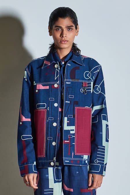 Line Out Line Cotton Linen Jacket Online at Aza Fashions Line Out Line_Cotton Linen Jacket_Online_at_Aza_Fashions