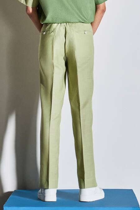 Line Out Line_Green Cotton Poly Blend Straight Leg Pant _Online_at_Aza_Fashions