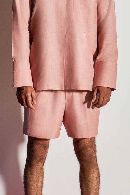 Buy_Line Out Line_Pink Cotton Poly Blend Shorts_Online_at_Aza_Fashions