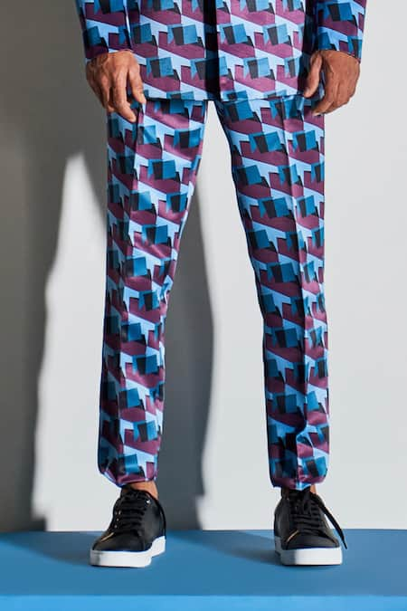 GEOMETRIC PRINT SATIN TROUSERS - Multicoloured