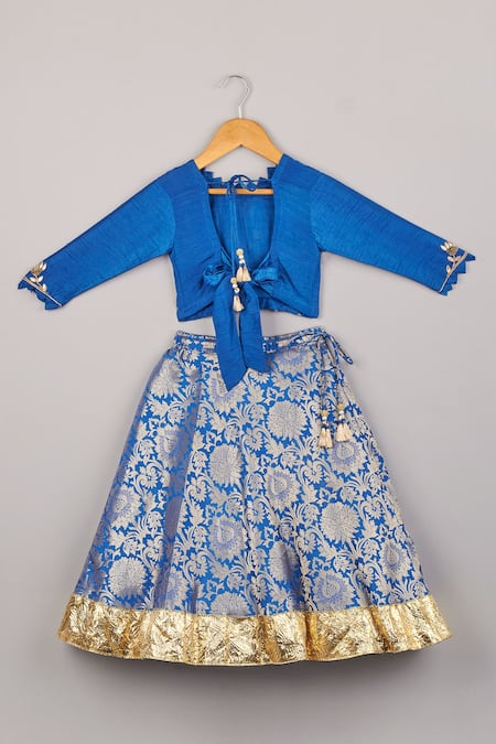 Shop P & S CO Blue Brocade, Silk Embroidery, Gota Patti Lehenga And Choli Set at Aza Fashions Shop_P & S CO_Blue Brocade, Silk Embroidery, Gota Patti Lehenga And Choli Set _at_Aza_Fashions