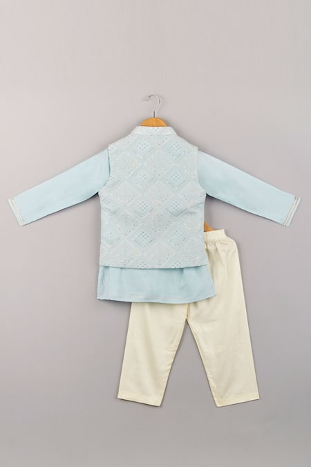 Shop P & S CO Blue Silk, Georgette Sequins Sky Chikankari Bundi Kurta Set at Aza Fashions Shop_P & S CO_Blue Silk, Georgette Sequins Sky Chikankari Bundi Kurta Set _at_Aza_Fashions