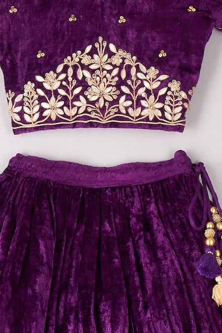 P & S CO_Purple Velvet Sequins, Embroidery Choli And Lehenga Set _Online_at_Aza_Fashions