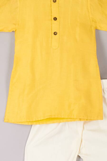 Shop_P & S CO_Yellow Silk Embroidery Bundi Kurta Set _Online_at_Aza_Fashions