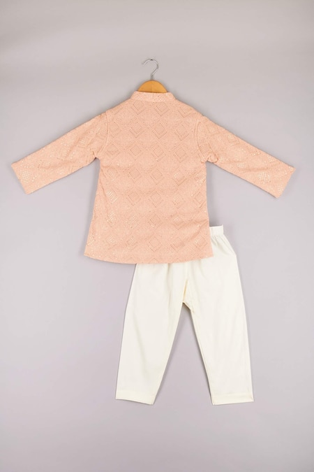 Shop P & S CO Peach Georgette Sequins, Embroidery Chikankari Kurta Set at Aza Fashions Shop_P & S CO_Peach Georgette Sequins, Embroidery Chikankari Kurta Set _at_Aza_Fashions