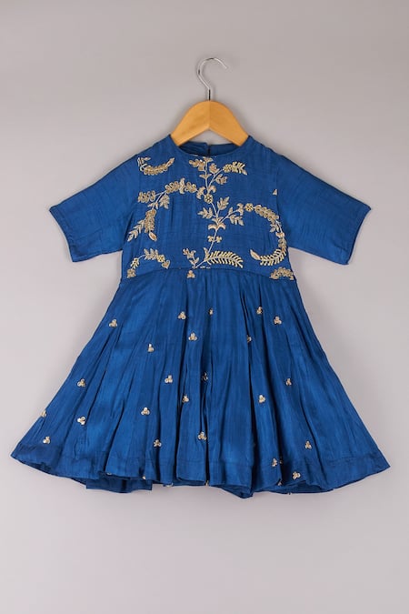 P & S CO Blue Silk Embroidery Zari Dress 