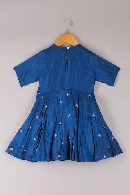 Shop P & S CO Blue Silk Embroidery Zari Dress at Aza Fashions Shop_P & S CO_Blue Silk Embroidery Zari Dress _at_Aza_Fashions