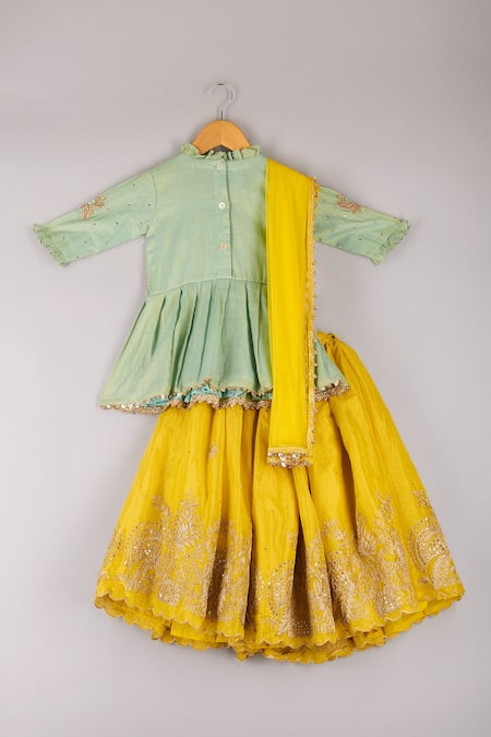 P & S CO Embroidered Peplum Kurta Lehenga Set