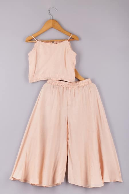 P & S CO_Pink Silk, Organza Embroidery Crop Top And Jacket Set_Online_at_Aza_Fashions